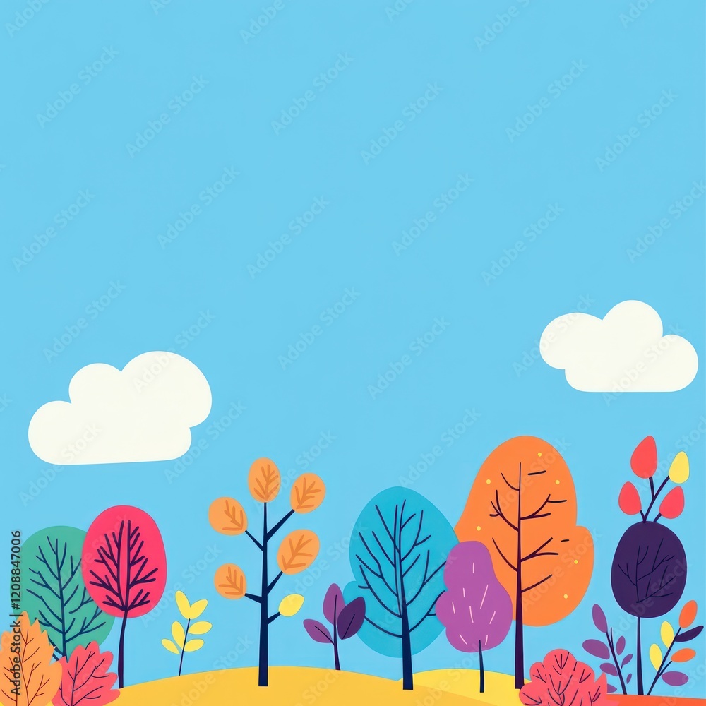 Colorful Autumn Trees Landscape Under a Blue Sky Colorful Autumn Trees Landscape Under a Blue Sky