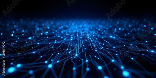 Glowing Blue Circuitry: A mesmerizing digital network, intricate pathways of light illuminate the dark depths, symbolizing connection and innovation.