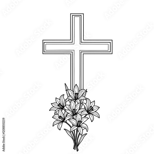 Elegant Cross with Lilies Memorial Design