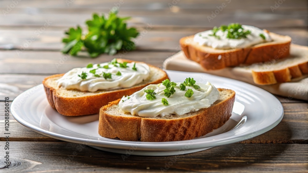 Slices of bread with creamy spread on a plate, bread, slice, creamy, spread, plate, food, snack, appetizer, tasty, delicious Slices of bread with creamy spread on a plate, bread, slice, creamy, spread, plate, food, snack, appetizer, tasty, delicious