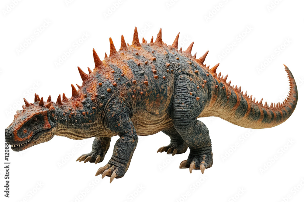 Dinosaur model showcasing spiked back and vibrant colors isolated on transparent background Dinosaur model showcasing spiked back and vibrant colors isolated on transparent background