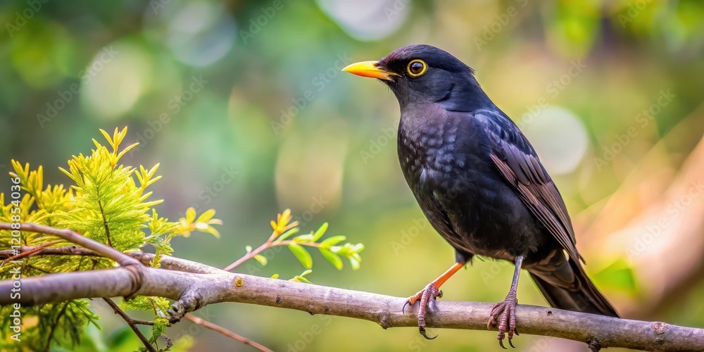 Black bird perched on a tree branch with selective focus, bird, black, feathers, wildlife, nature, outdoors Black bird perched on a tree branch with selective focus, bird, black, feathers, wildlife, nature, outdoors