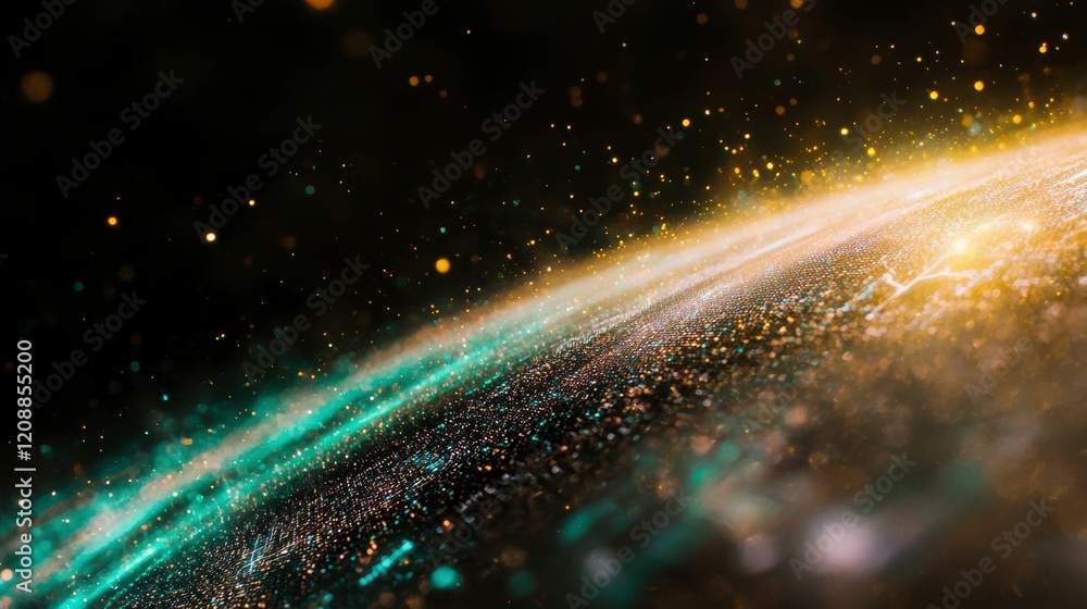Obraz premium Futuristic Abstract Tech Background Golden Teal Particles