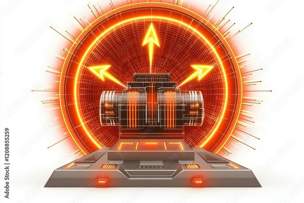 Fototapeta premium Futuristic Energy Pod with Dynamic Arrows and Vibrant Effects