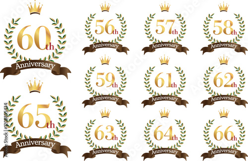 Wallpaper Mural 56～66周年イラスト　月桂樹の葉と王冠と茶色いリボンのマーク　アイコンセット Torontodigital.ca