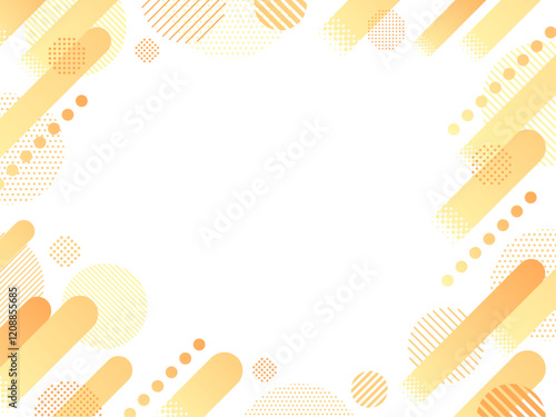 オレンジ色の上昇するグラデーションのラインとドットとストライプ柄の円のフレーム