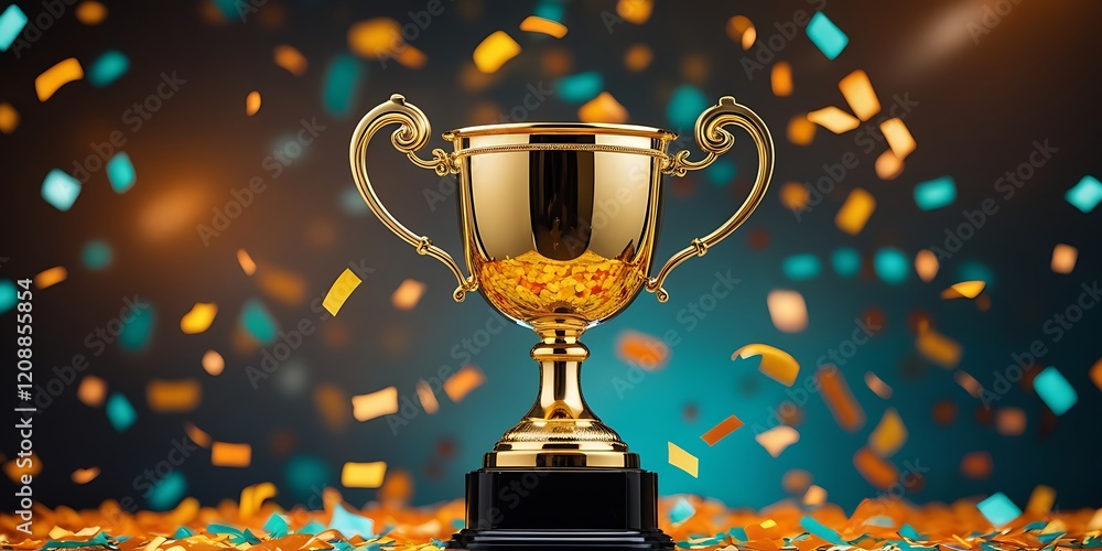 A golden trophy surrounded by vibrant confetti, symbolizing victory, achievement, and celebration in a dynamic and festive atmosphere that highlights success and excellence.
A golden trophy surrounded by vibrant confetti, symbolizing victory, achievement, and celebration in a dynamic and festive atmosphere that highlights success and excellence.