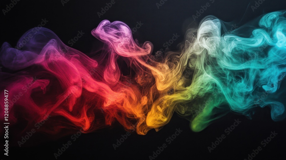 Obraz premium Black background with smooth color transitions: Gentle gradients of red, green, blue, and yellow blending into each other.