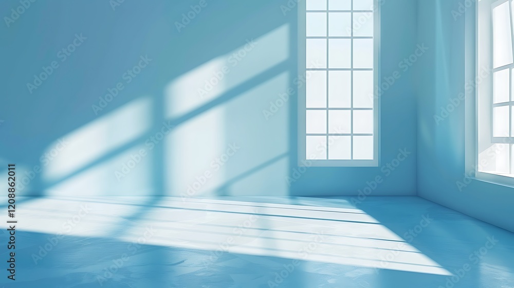 Obraz premium Abstract empty room with shadow on blue wall and sunlight from window