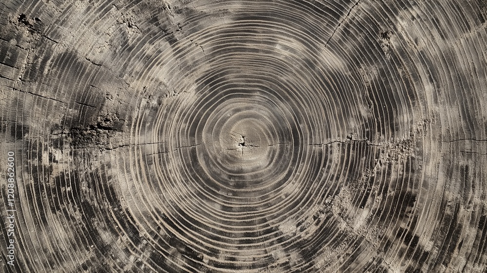Obraz premium Warm gray cut wood texture. Detailed black and white texture of a felled tree trunk or stump. Rough organic tree rings with close up of end grain.