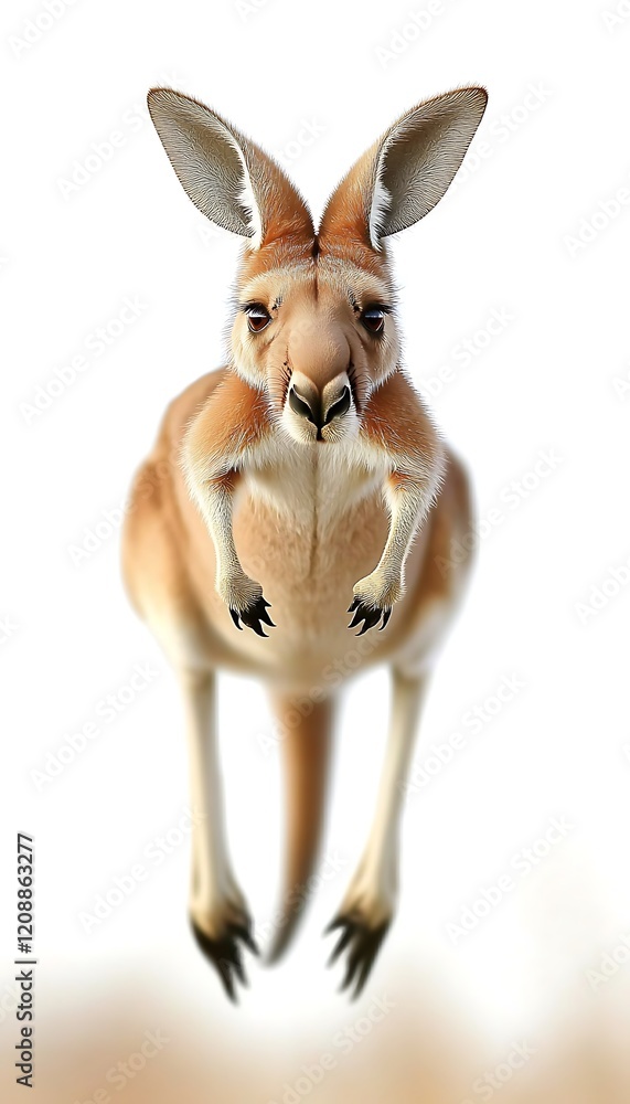 Red kangaroo in mid-hop, isolated on white background. Red kangaroo in mid-hop, isolated on white background.