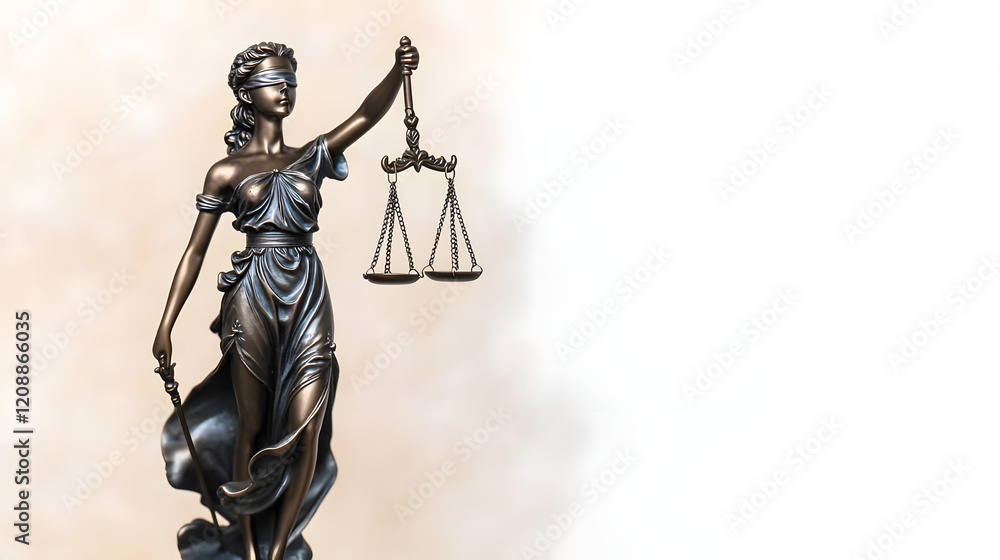 Side view of the Statue of Lady Justice on a bright background, symbolizing fairness, law, and justice with her scales and sword, representing the pursuit of justice and legal principles.
Side view of the Statue of Lady Justice on a bright background, symbolizing fairness, law, and justice with her scales and sword, representing the pursuit of justice and legal principles.