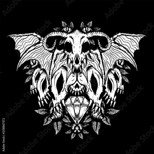heavy tharsh horror death metal horror illustration skull skeleton band graphic shirt design artwork art print