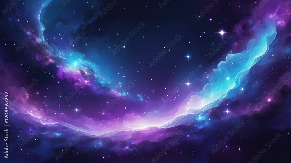 Fototapeta premium Dreamy galaxy abstract, deep purples, blues, and stars with a glowing effect.