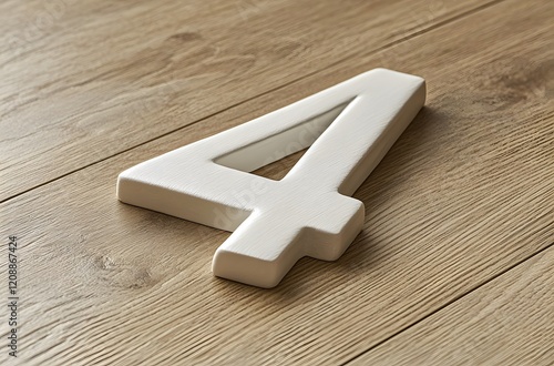 White Number Four on Wooden Surface photo