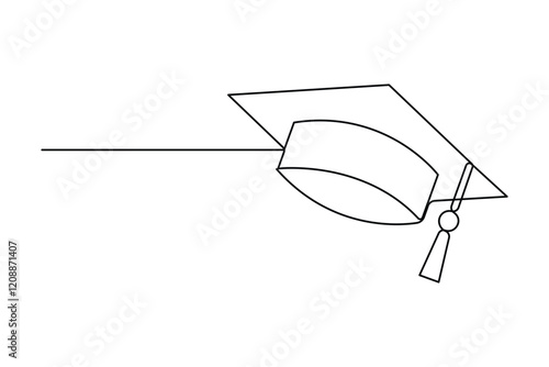 Continuous one line art drawing of graduation hat design vector illustration
