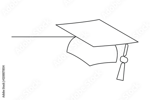 Continuous one line art drawing of graduation hat design vector illustration
