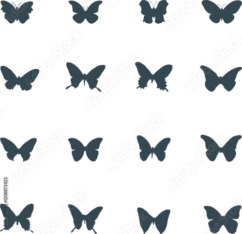 black butterfly, isolated on a white background. Set of butterfly icon vector