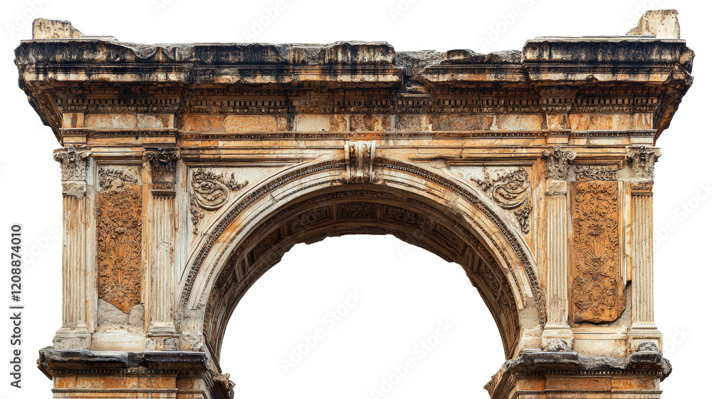 Obraz premium Historic arch shows ancient architectural design in a sunlit landscape isolated on transparent background