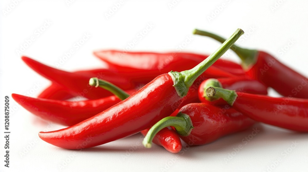 Red chili peppers on white background, food photography, cooking ingredient Red chili peppers on white background, food photography, cooking ingredient