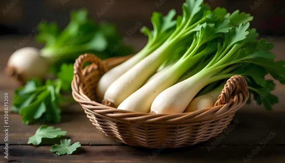 Fresh Turnips in Basket Organic Vegetables Harvest Fresh Turnips in Basket Organic Vegetables Harvest