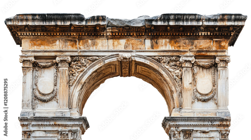 Obraz premium Historic stone archway showcasing intricate architectural design and ancient craftsmanship isolated on transparent background