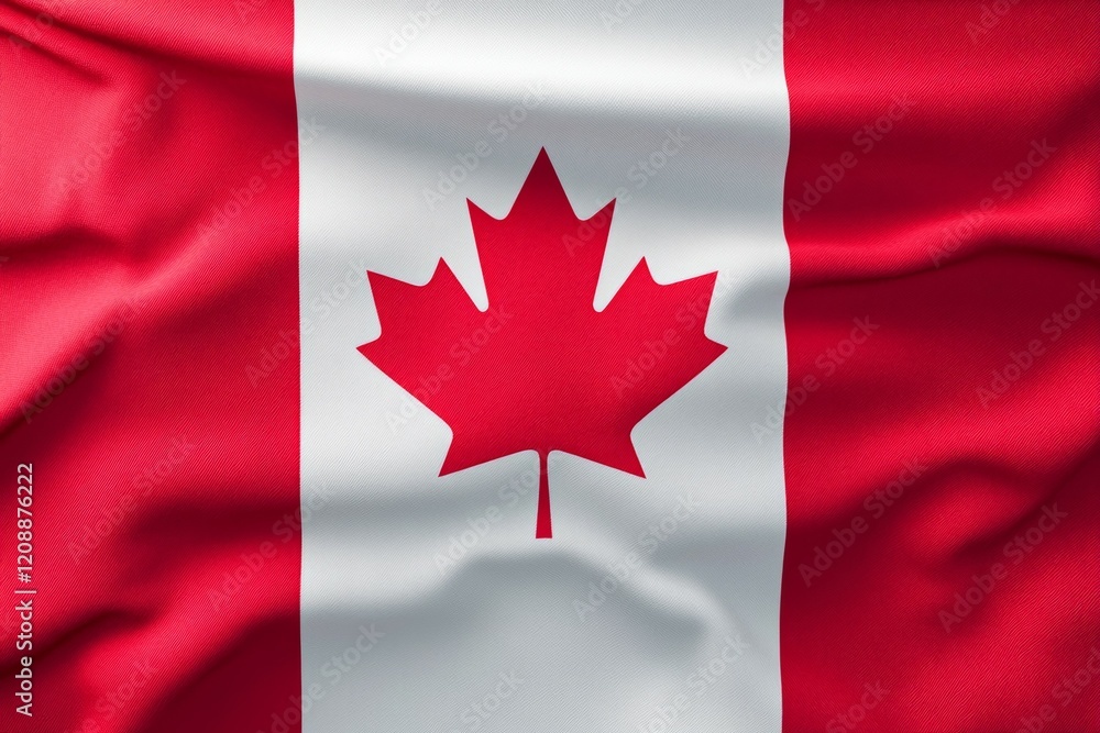 Close-up of canadian flag waving with prominent red maple leaf symbol Close-up of canadian flag waving with prominent red maple leaf symbol