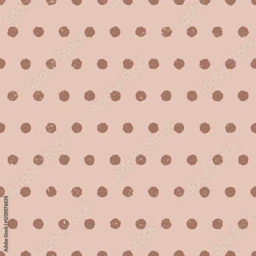 Polka dot seamless pattern in trendy coffee colors of the year 2025. Cute pattern with textured beige circles on a brown background. Hand drawn doodle style. Vector illustration