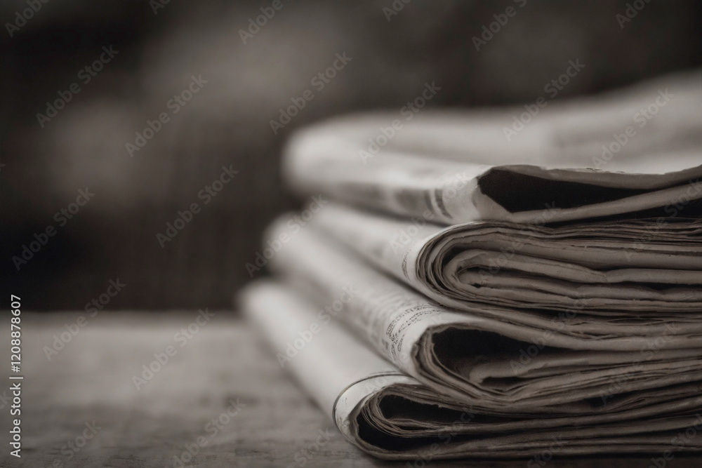 Pile of newspapers with soft background, close-up