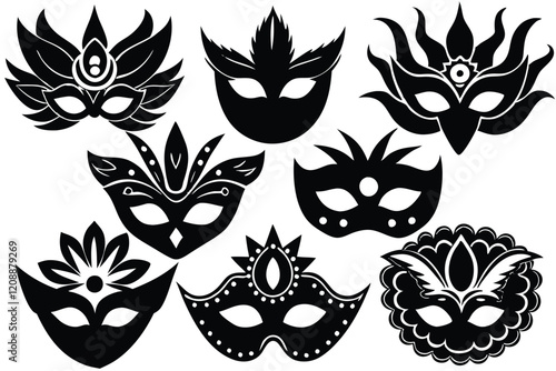 Set of differents masquarade mask silhouette vector illustration