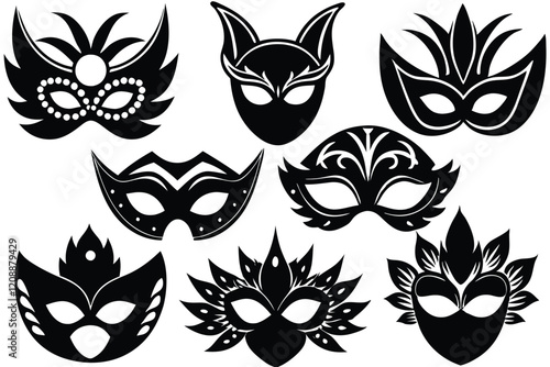 Super hero masks for face character in black. Silhouette mask on white