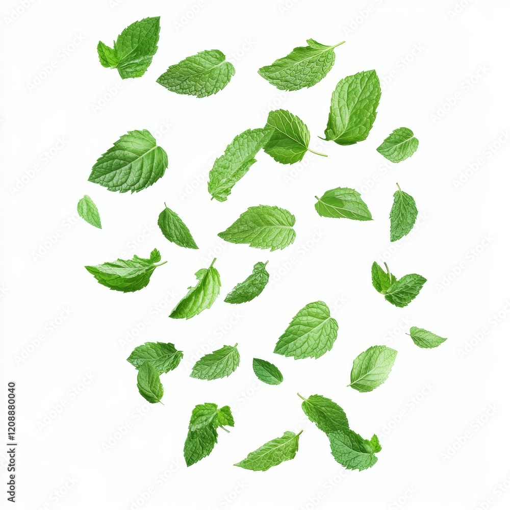 Fresh Mint Leaves Isolated on White Background for Culinary Use Fresh Mint Leaves Isolated on White Background for Culinary Use
