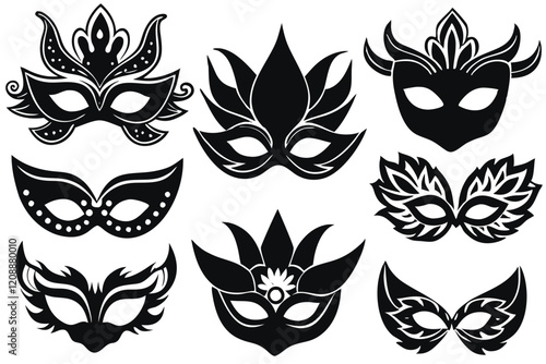 Collection festive mask icons symbols