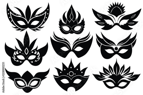 Set of carnival mask silhouettes isolated on white