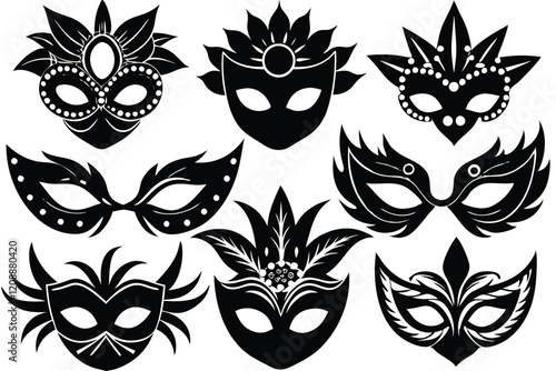 Set of carnival mask silhouettes isolated on white