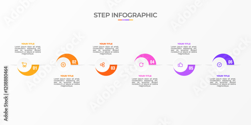 Wallpaper Mural Infographic template. 6 Step timeline journey, Flat simple infographics design template. Presentation graph. Business concept with icon 6 options or steps. Background vector illustration. Torontodigital.ca