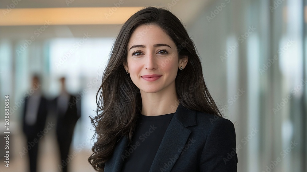Confident businesswoman portrait in modern office. Confident businesswoman portrait in modern office.