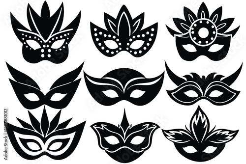 Set of hand drawn carnival masks