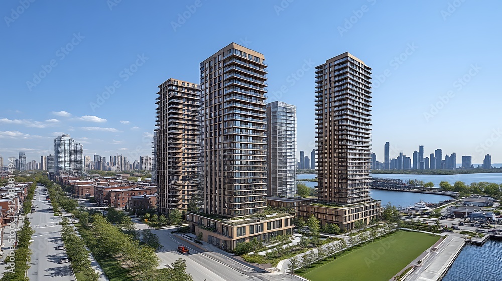 Fototapeta premium Modern Waterfront Apartment Buildings Cityscape View