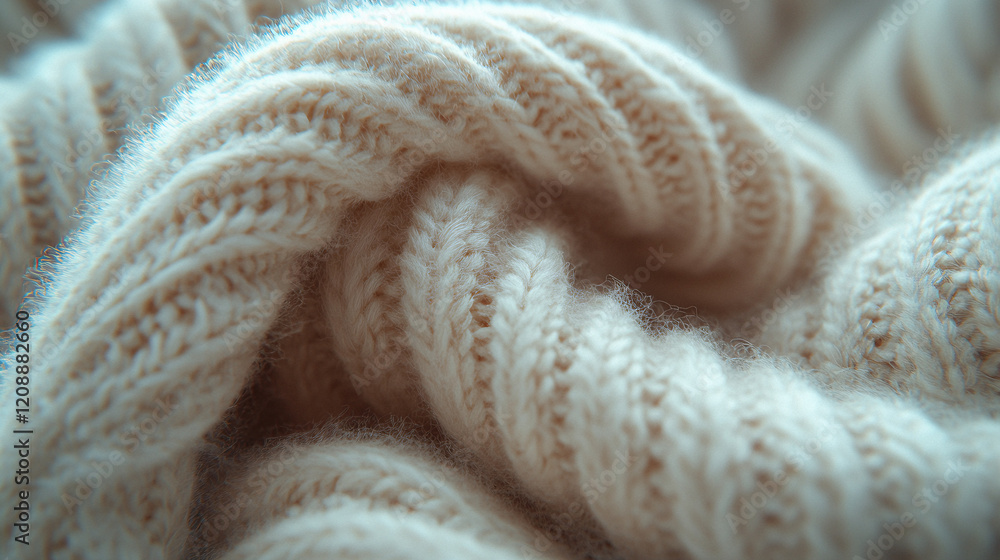 Close-up of a soft, cozy white knitted fabric with intricate patterns and a warm, textured feel. Close-up of a soft, cozy white knitted fabric with intricate patterns and a warm, textured feel.