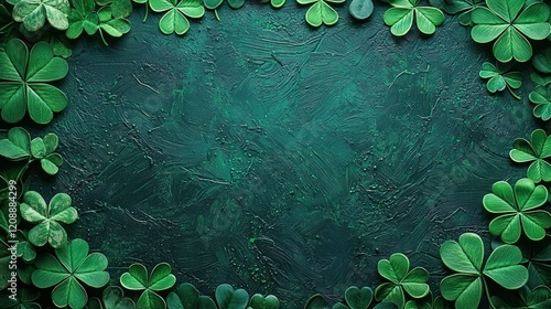A vibrant green background adorned with clovers, ideal for St. Patrick's Day themes.