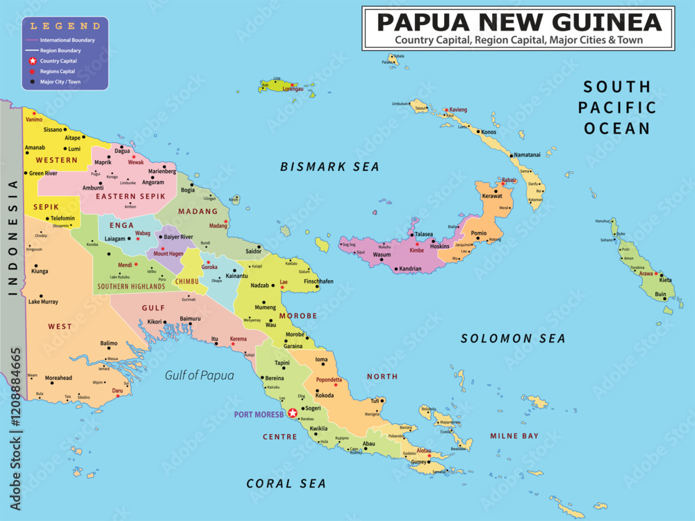 Fototapeta premium Australian Countries Geography Political map. Political map of country with capital, province or state capital, major cities and town.