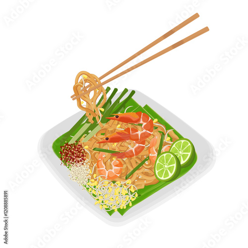 Vector Illustration Logo Clipart Ready to Eat Shrimp Pad Thai
