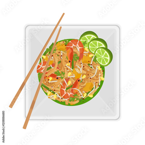 Vector Illustration Logo Clipart Shrimp Pad Thai Stir Fried Rice Noodles