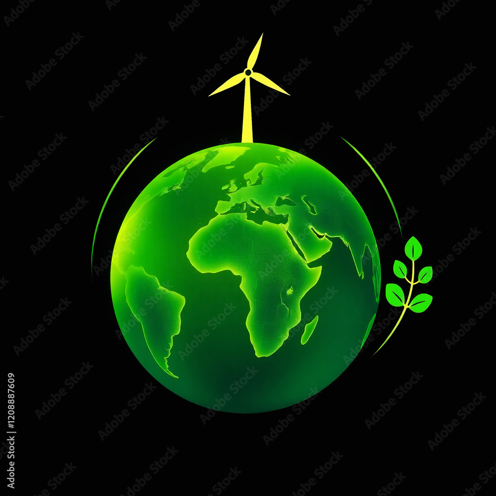 Sustainable Earth with Renewable Energy Symbols and Unity Theme Sustainable Earth with Renewable Energy Symbols and Unity Theme