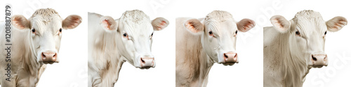 Closeup Portrait of a Curious White Cow in a Peaceful Rural Meadow photo