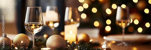 Festive Celebration with Champagne Bottle and Bokeh Effect - Holidays, Christmas, and New Year's Concepts