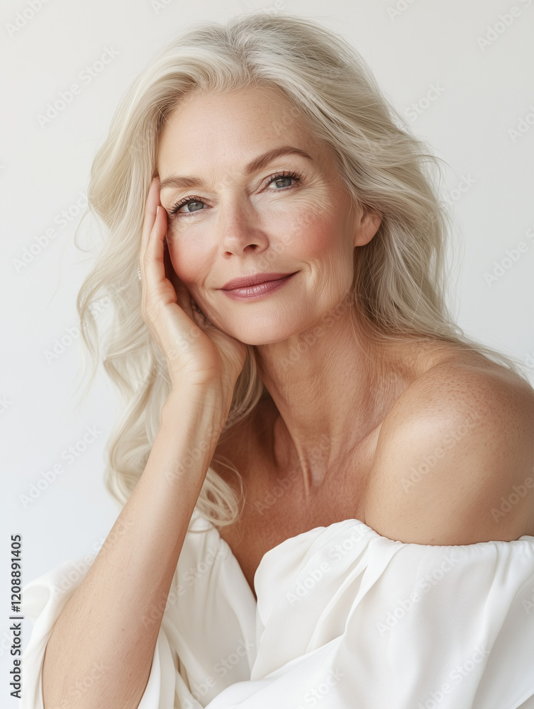 Portrait Photography, A graceful and sophisticated slow-aging beauty advertisement, an elegant 60-year-old skincare model Portrait Photography, A graceful and sophisticated slow-aging beauty advertisement, an elegant 60-year-old skincare model