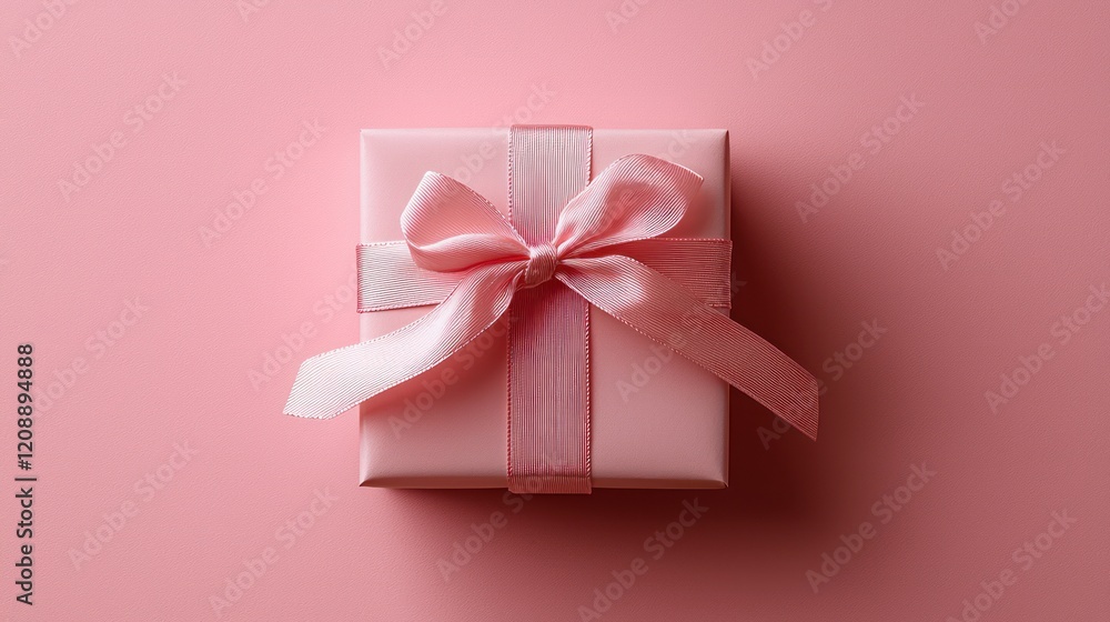 A pink gift box with a ribbon on a pink background, symbolizing celebration and giving. A pink gift box with a ribbon on a pink background, symbolizing celebration and giving.