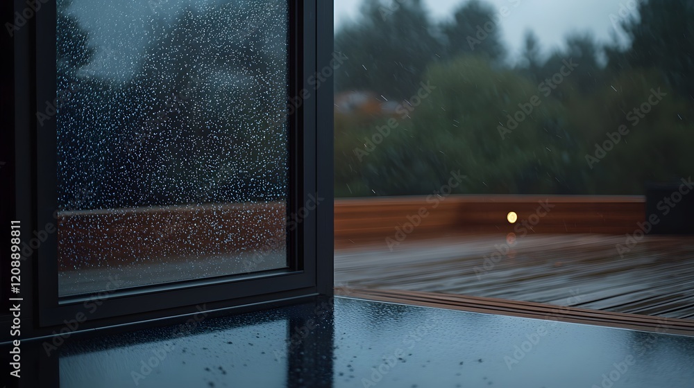 Fototapeta premium Glass Window Capturing Calmess and Relaxarion in Rainy Day